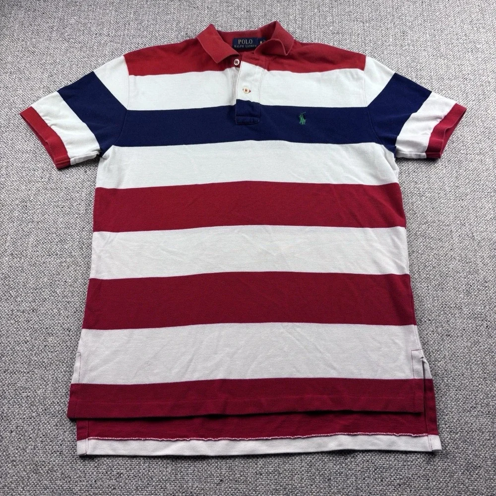 Polo Ralph Lauren Polo Shirt size M white navy Red stripes Green Horse Logo